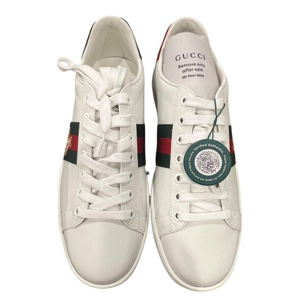 Gucci Bee Embroidered Ace Sneakers EU 38 US 8
White Leather Web Stripe Low Top - Picture 6 of 10